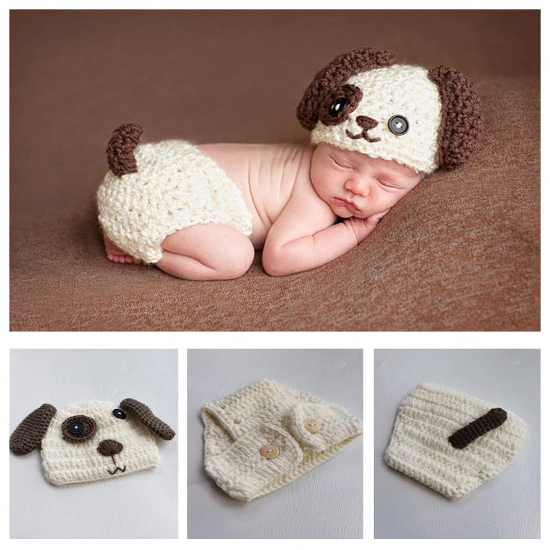 Vedory Newborn Baby Photography Props Boy Girls Photo Shoot Props Outfits Crochet Knitted Costume Unisex Cute Infant Hat Pants(Dog) - Image 3
